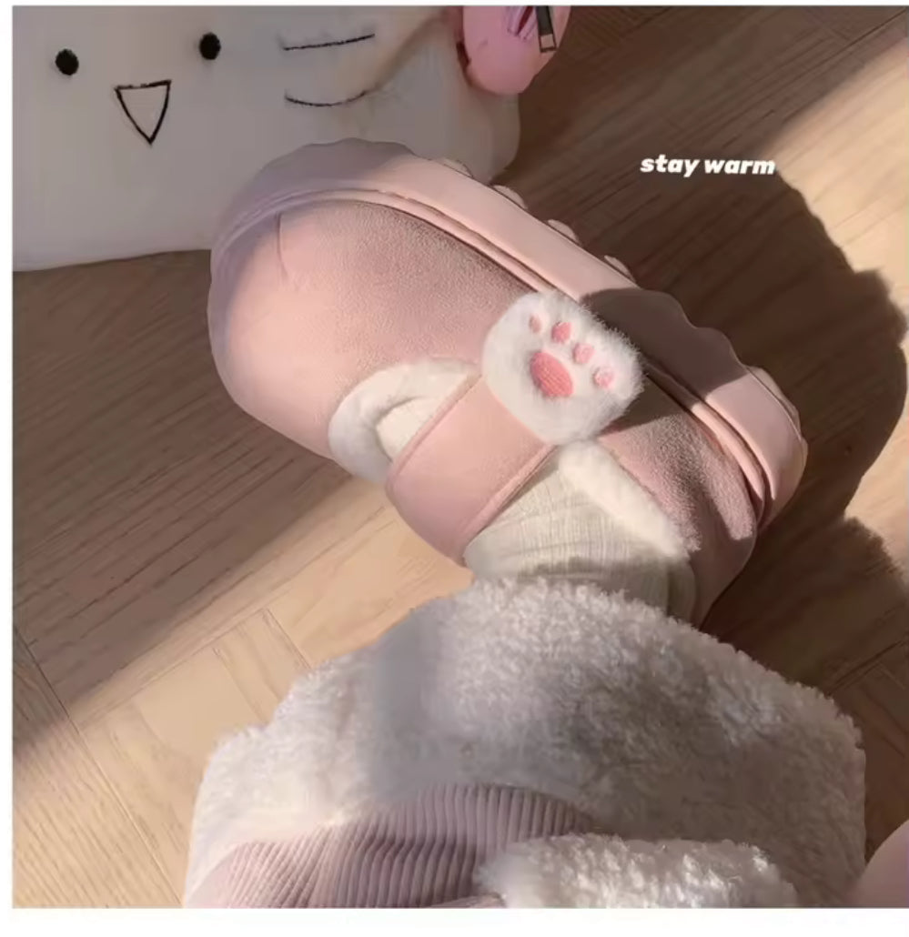 Women's Cotton-padded Shoes Cute Cartoon Cat's Paw Velcro Plush Shoes