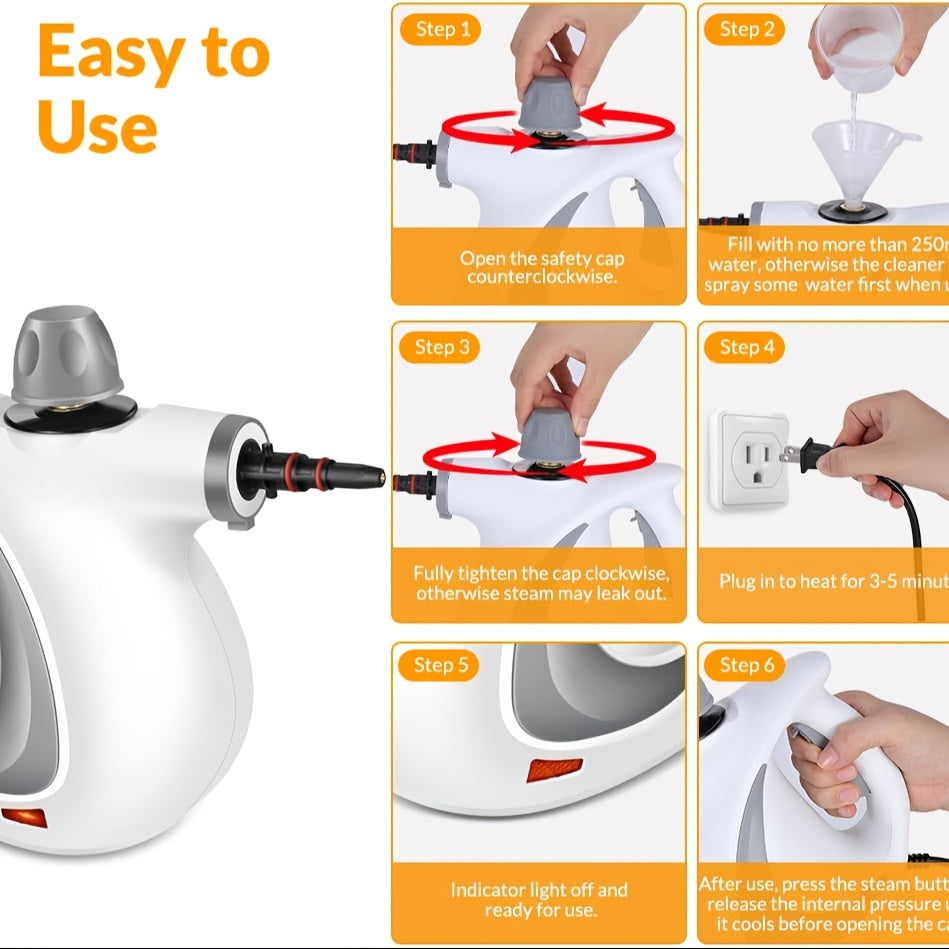 Handheld Multi-Surface Pressurized Steam Cleaner With 12 Accessories