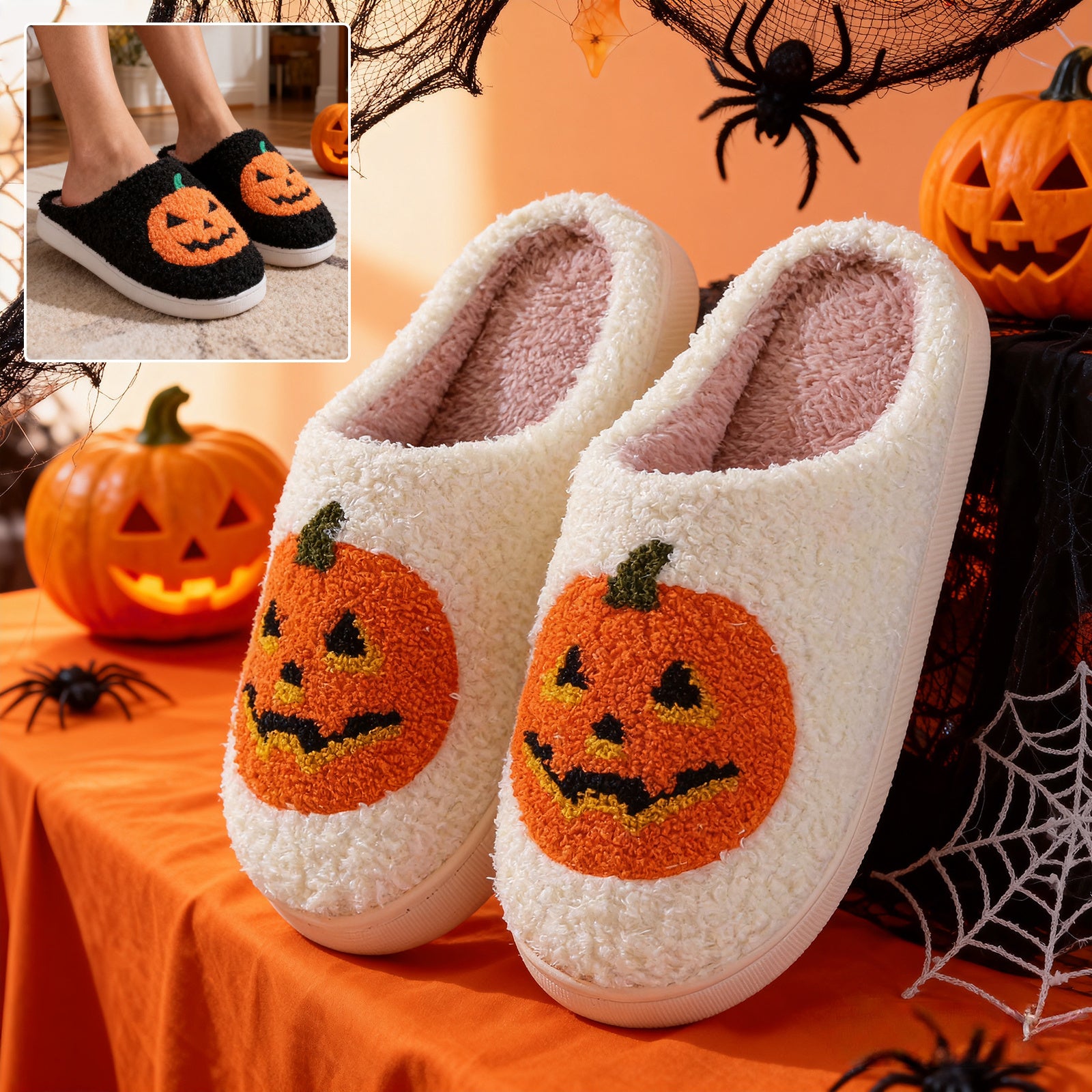 Halloween Pumpkin Cartoon Slippers Warm Winter Slippers Men And Women Couples Indoor House Shoes