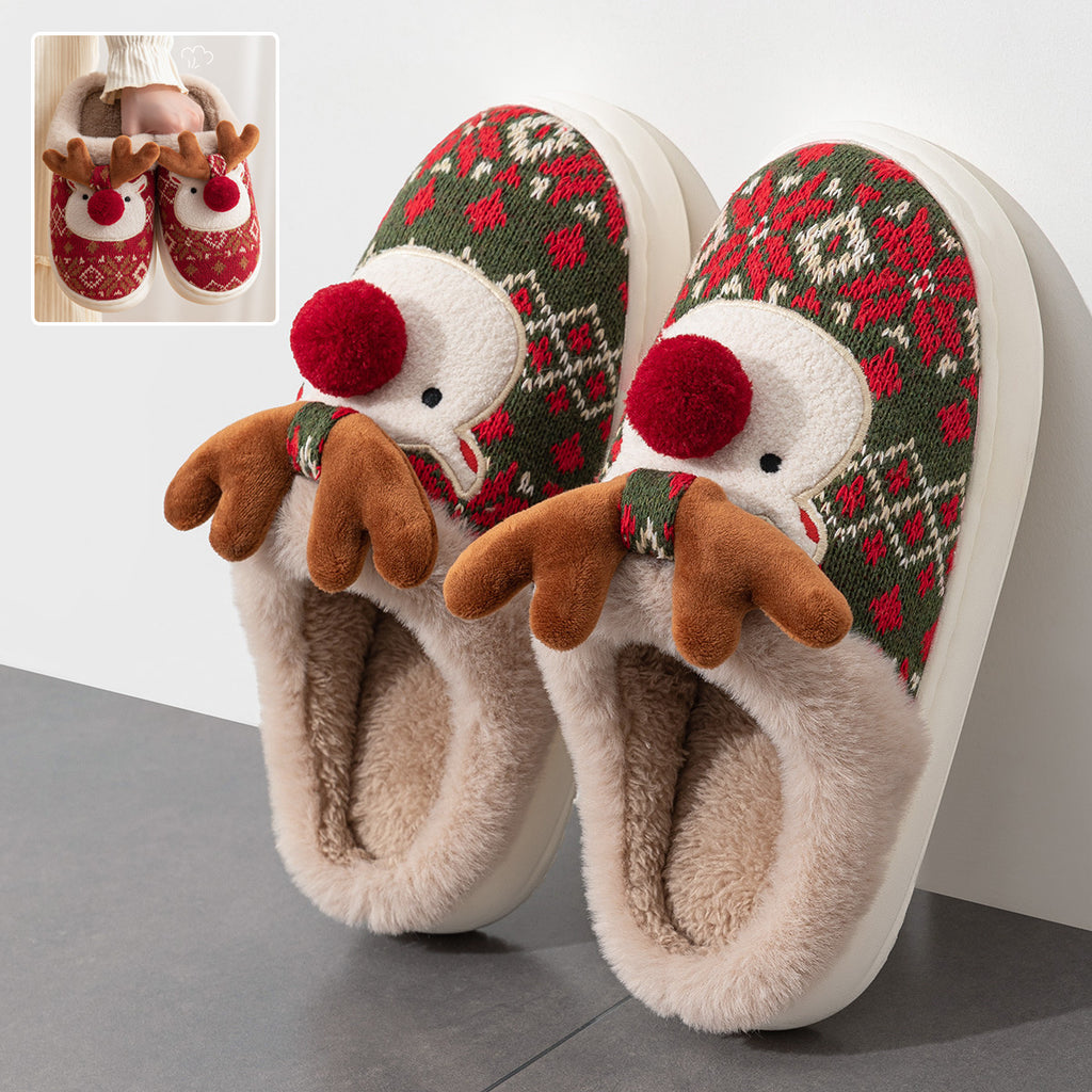 Cute Christmas Elk Plush Slippers- Fuzzy Home Shoes