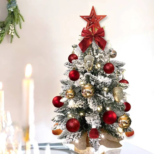 Tabletop Christmas Tree With Light. Artificial Decoration With Flocked Snow