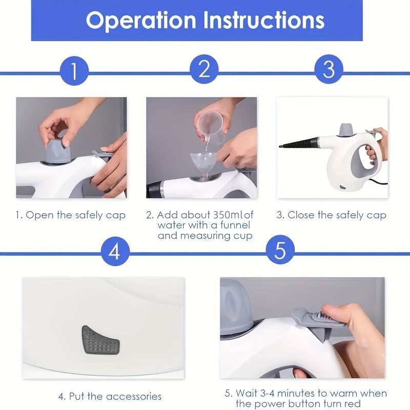 Handheld Multi-Surface Pressurized Steam Cleaner With 12 Accessories