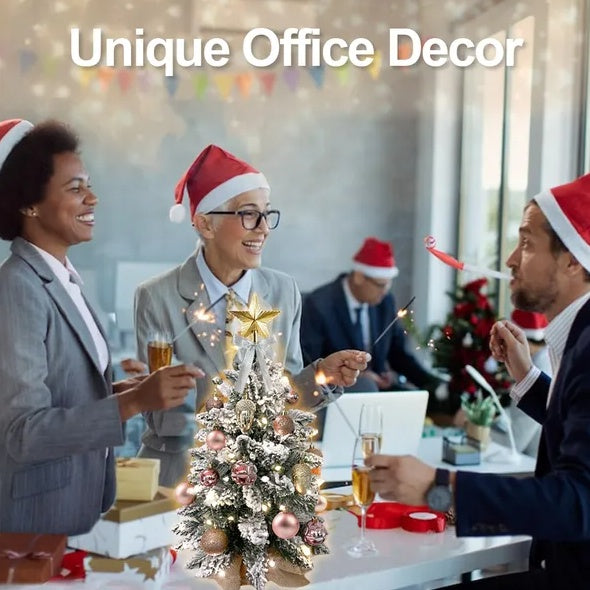 Tabletop Christmas Tree With Light. Artificial Decoration With Flocked Snow