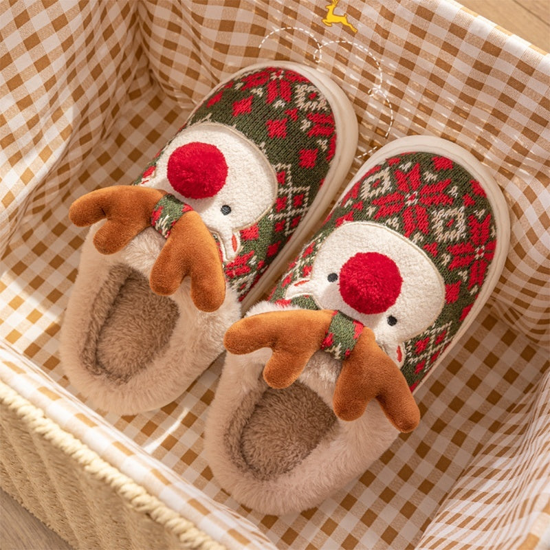 Cute Christmas Elk Plush Slippers- Fuzzy Home Shoes