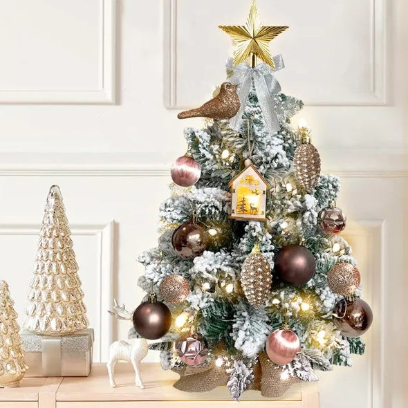 Tabletop Christmas Tree With Light. Artificial Decoration With Flocked Snow