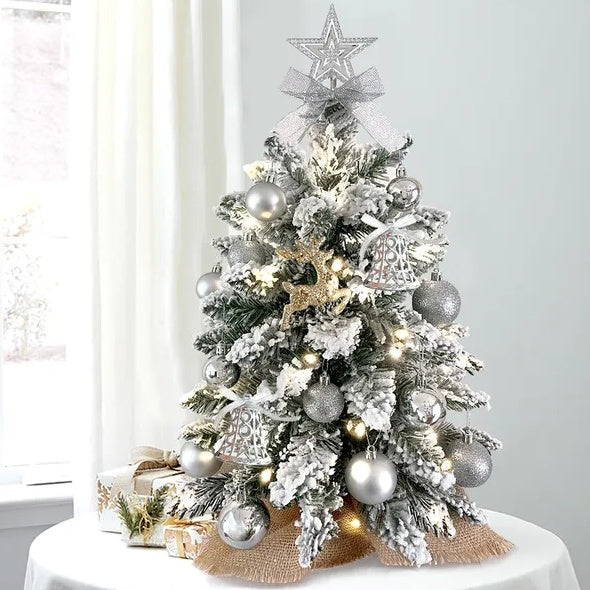 Tabletop Christmas Tree With Light. Artificial Decoration With Flocked Snow