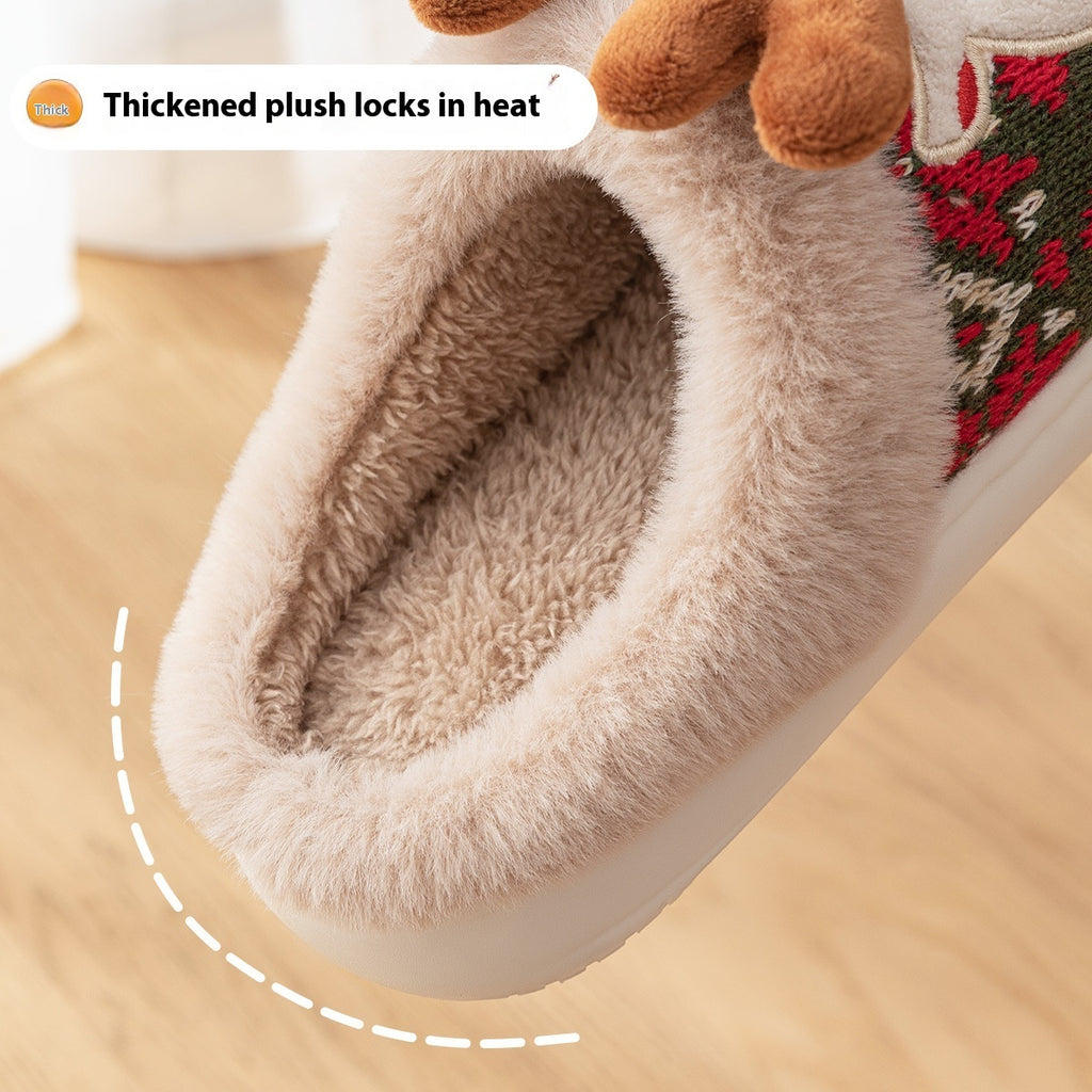 Cute Christmas Elk Plush Slippers- Fuzzy Home Shoes