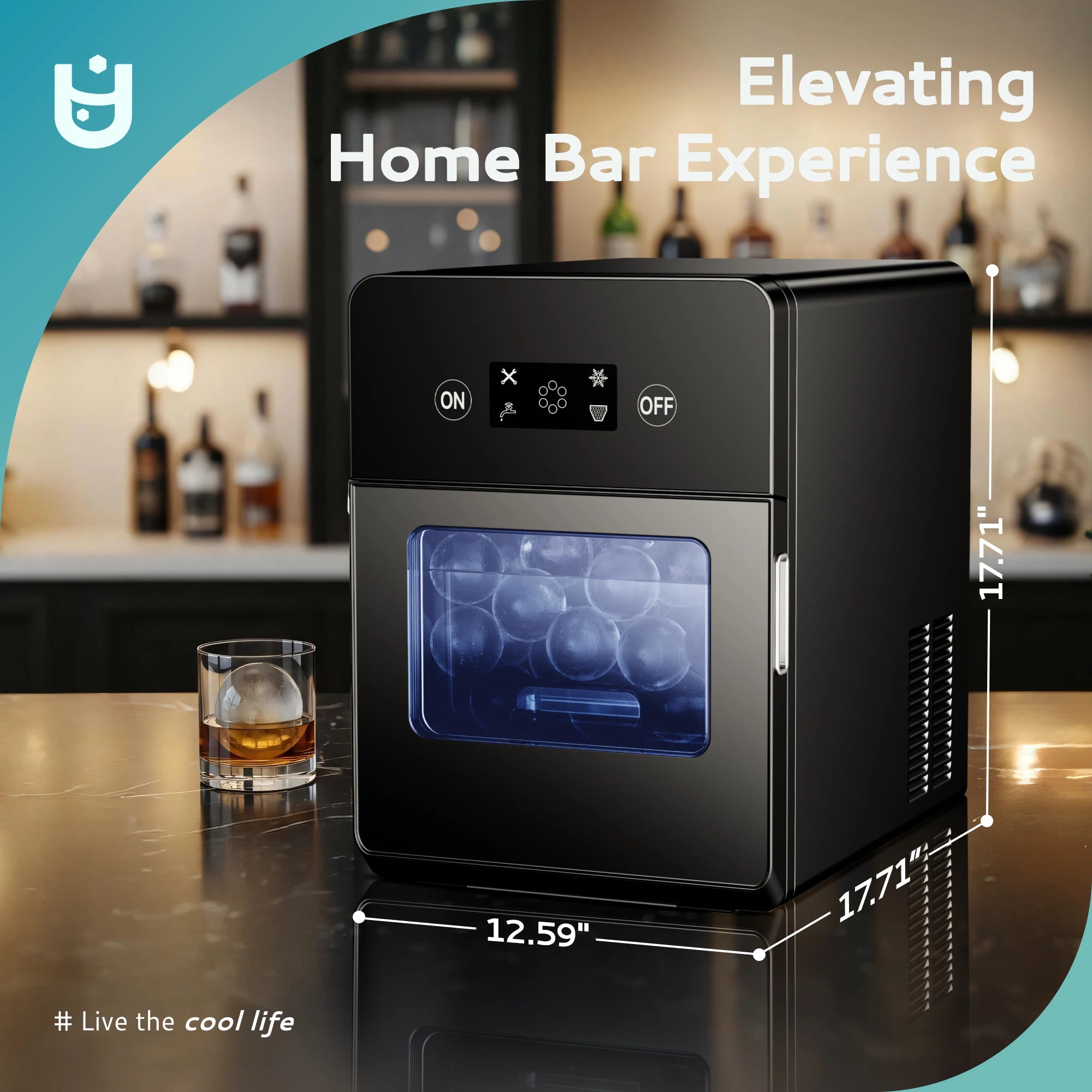 Simzlife Ball Ice Maker with LCD Touchscreen, Self-Cleaning, Perfect for Home & Party
