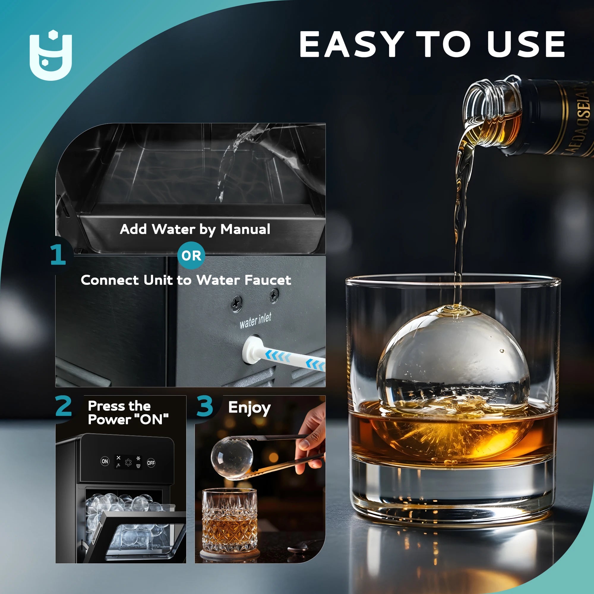 Simzlife Ball Ice Maker with LCD Touchscreen, Self-Cleaning, Perfect for Home & Party