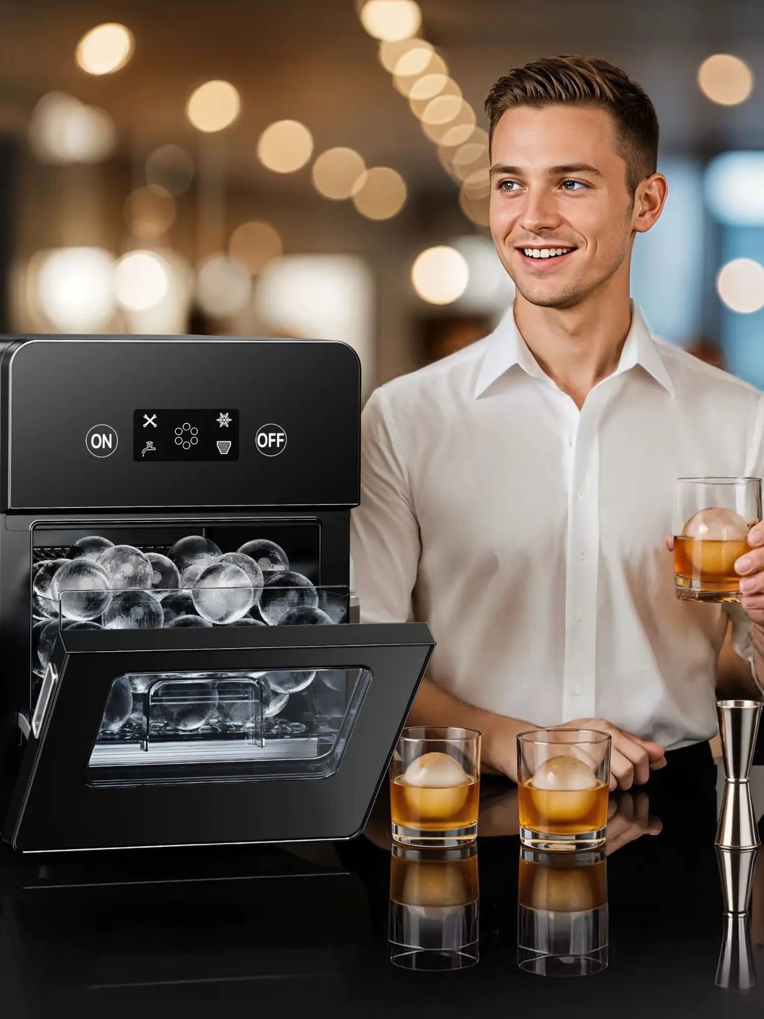 Simzlife Ball Ice Maker with LCD Touchscreen, Self-Cleaning, Perfect for Home & Party