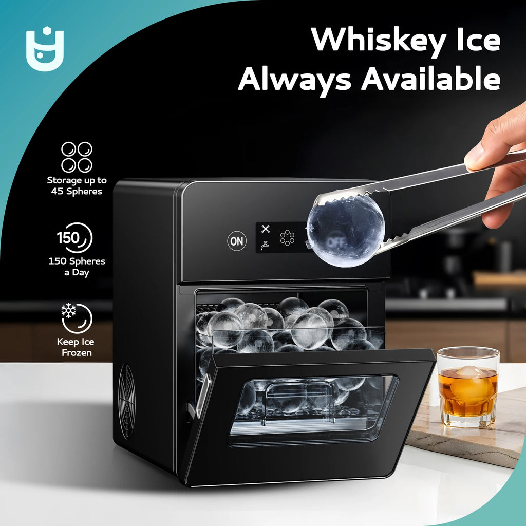 Simzlife Ball Ice Maker with LCD Touchscreen, Self-Cleaning, Perfect for Home & Party