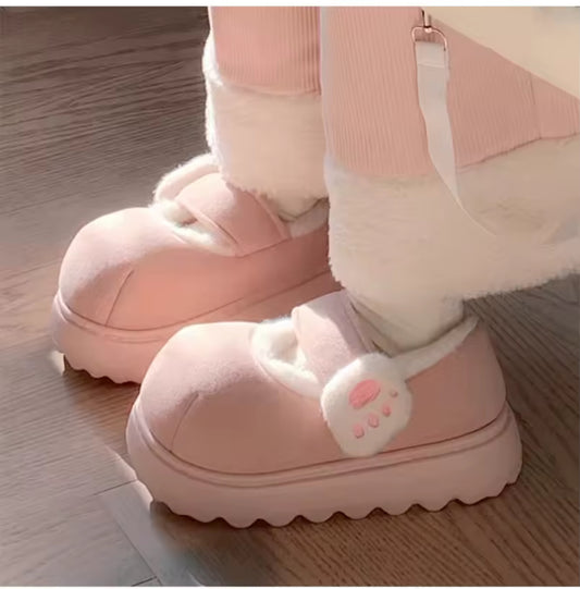 Women's Cotton-padded Shoes Cute Cartoon Cat's Paw Velcro Plush Shoes