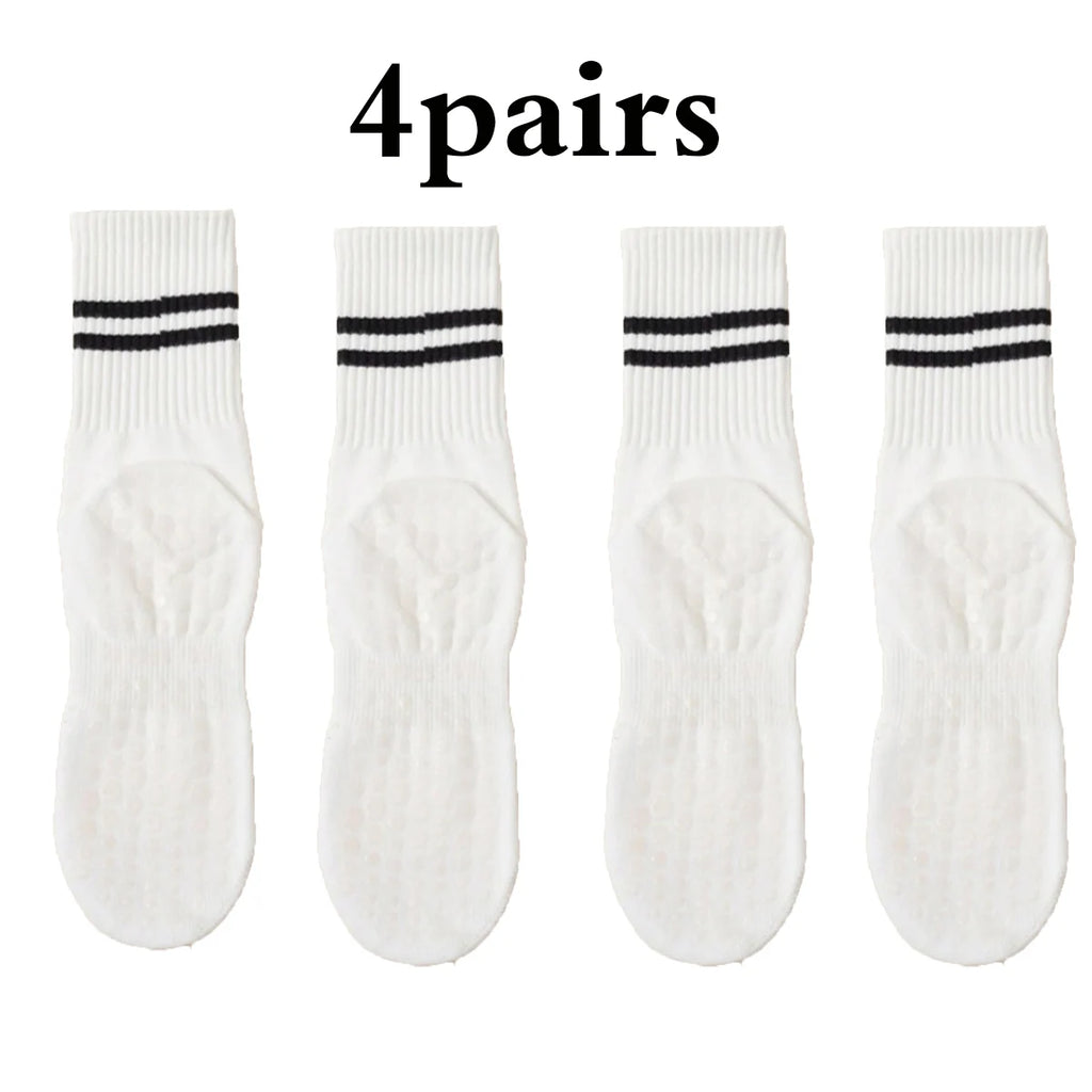 4 pairs of yoga socks, pure cotton anti slip silicone indoor fitness & pilates