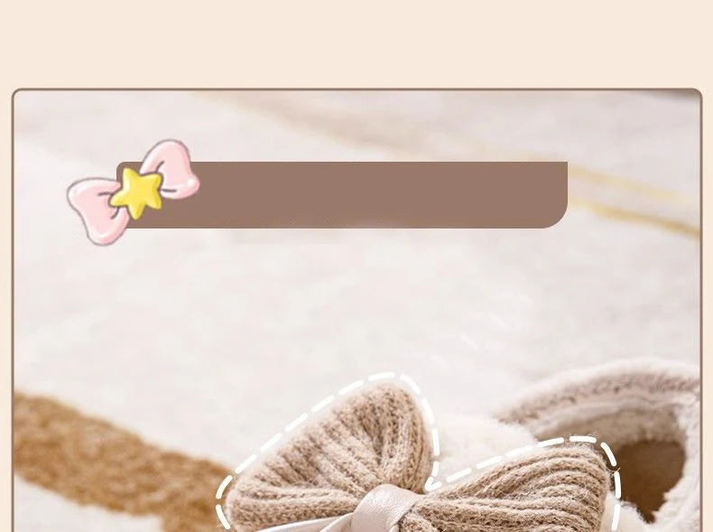 Thick Soled Bow Plush Slippers