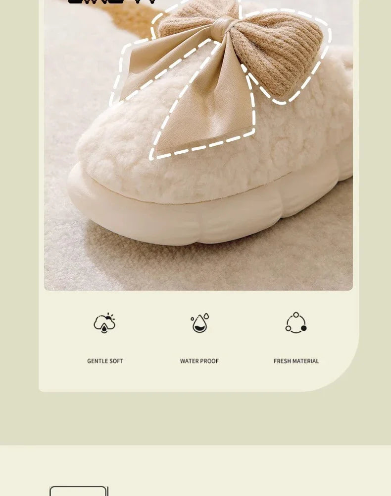 Thick Soled Bow Plush Slippers