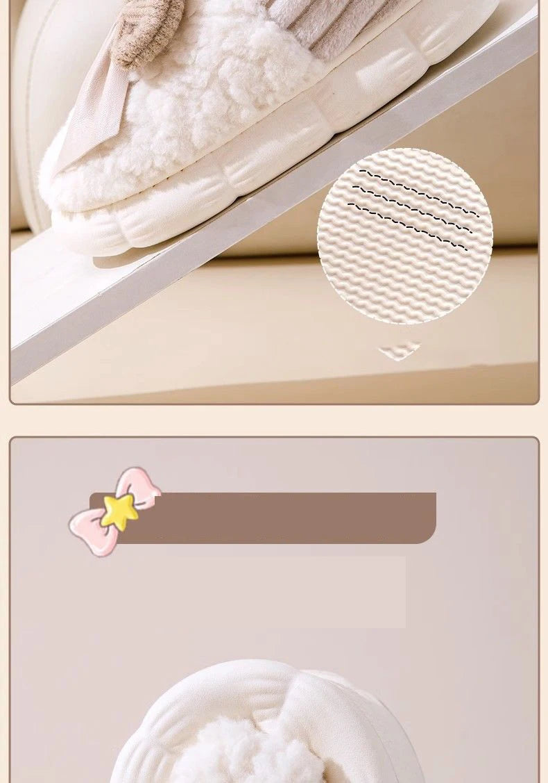 Thick Soled Bow Plush Slippers