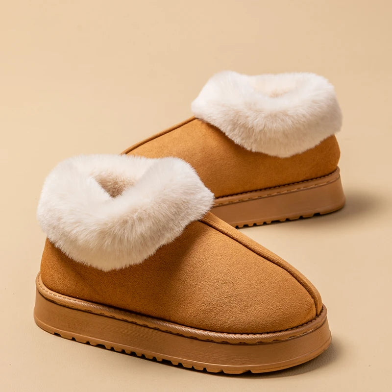 Plush Fleece Lined Cotton Slippers with Soft Sole