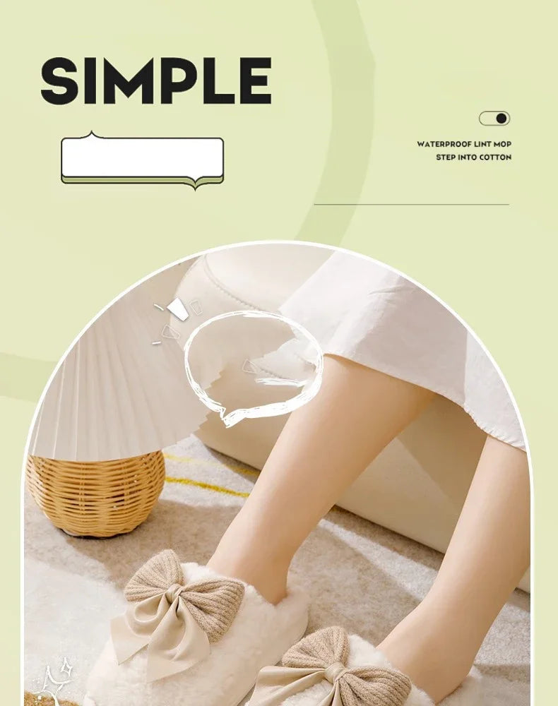 Thick Soled Bow Plush Slippers