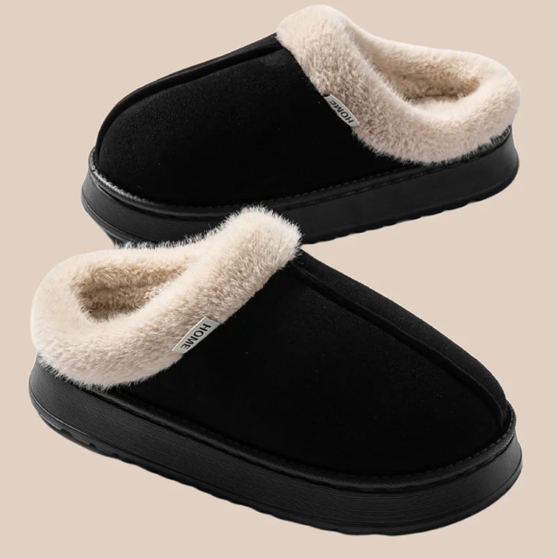 Plush Fleece Lined Cotton Slippers with Soft Sole