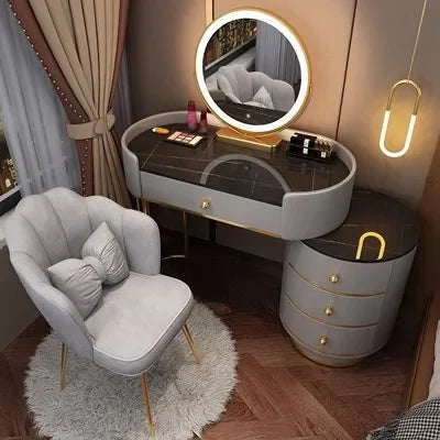 Pink Vanity Table Women & Luxury Nail European Big Stool