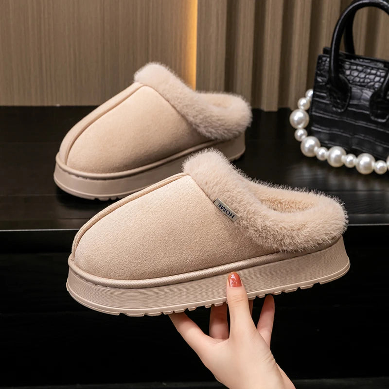 Plush Fleece Lined Cotton Slippers with Soft Sole