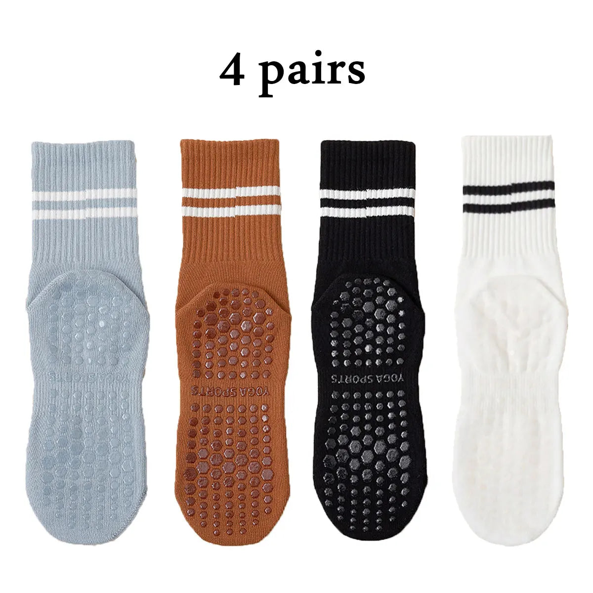 4 pairs of yoga socks, pure cotton anti slip silicone indoor fitness & pilates
