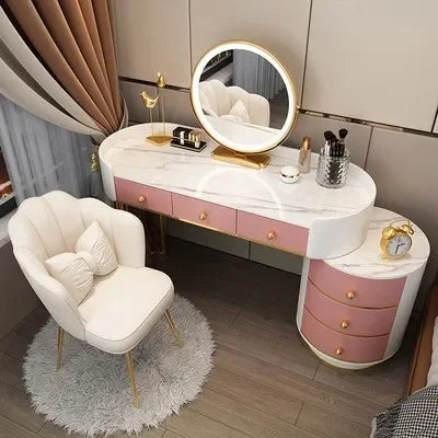 Pink Vanity Table Women & Luxury Nail European Big Stool