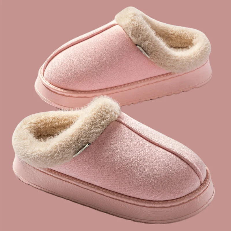 Plush Fleece Lined Cotton Slippers with Soft Sole