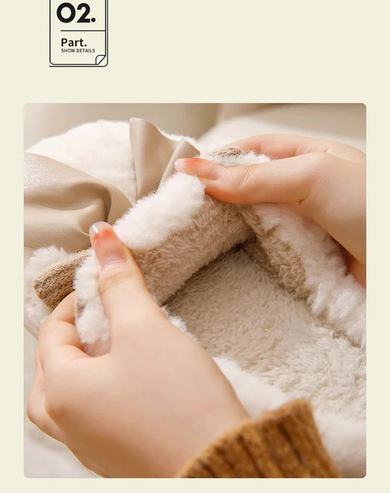 Thick Soled Bow Plush Slippers