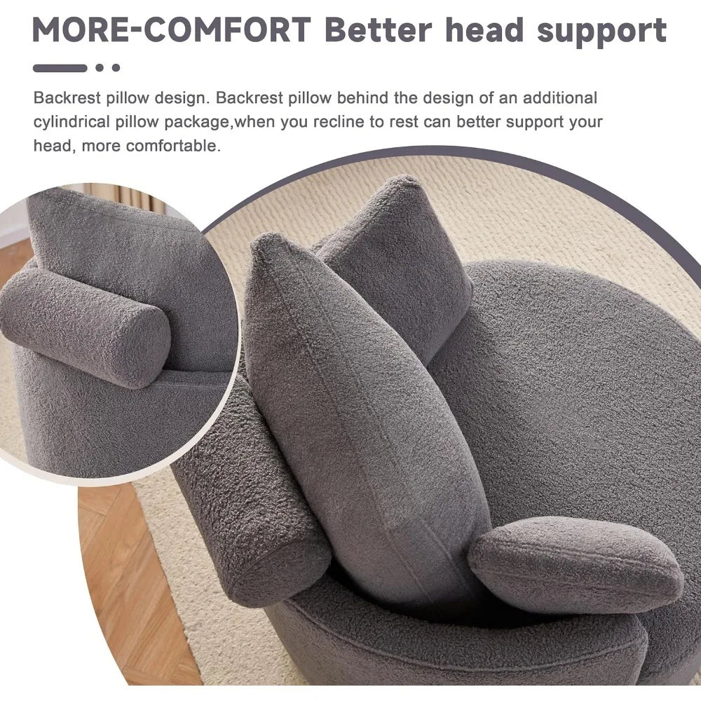 Oversized Swivel Round Chair with Storage, Chaise Lounge with Removable Pillows