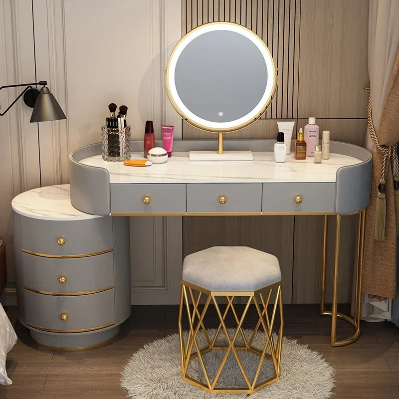 Pink Vanity Table Women & Luxury Nail European Big Stool