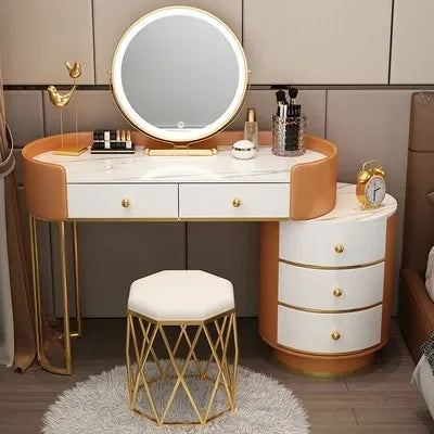 Pink Vanity Table Women & Luxury Nail European Big Stool