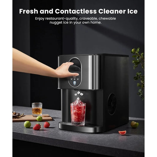 Soft Chewable Nugget Ice Maker Dispenser with Water Reservoir & Self-Cleaning Function