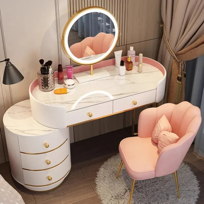 Pink Vanity Table Women & Luxury Nail European Big Stool