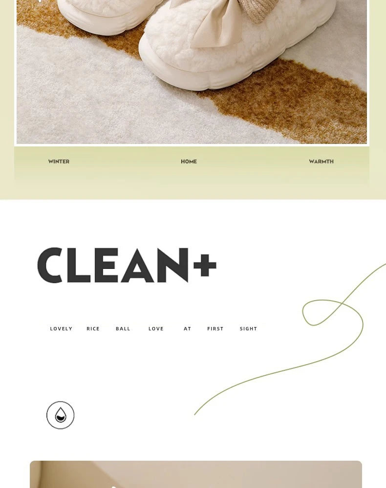 Thick Soled Bow Plush Slippers