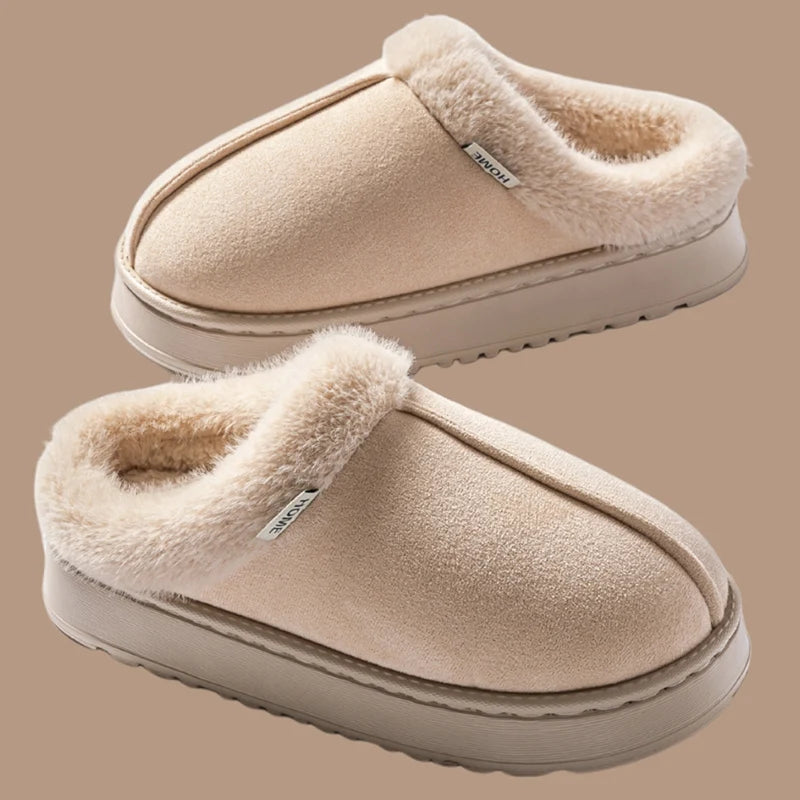 Plush Fleece Lined Cotton Slippers with Soft Sole