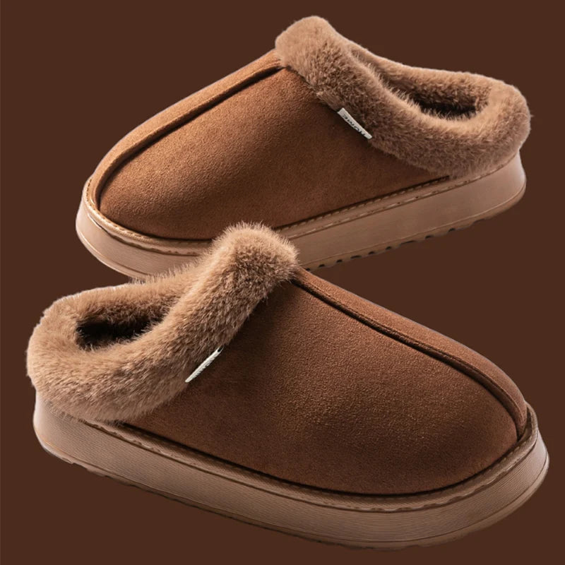 Plush Fleece Lined Cotton Slippers with Soft Sole