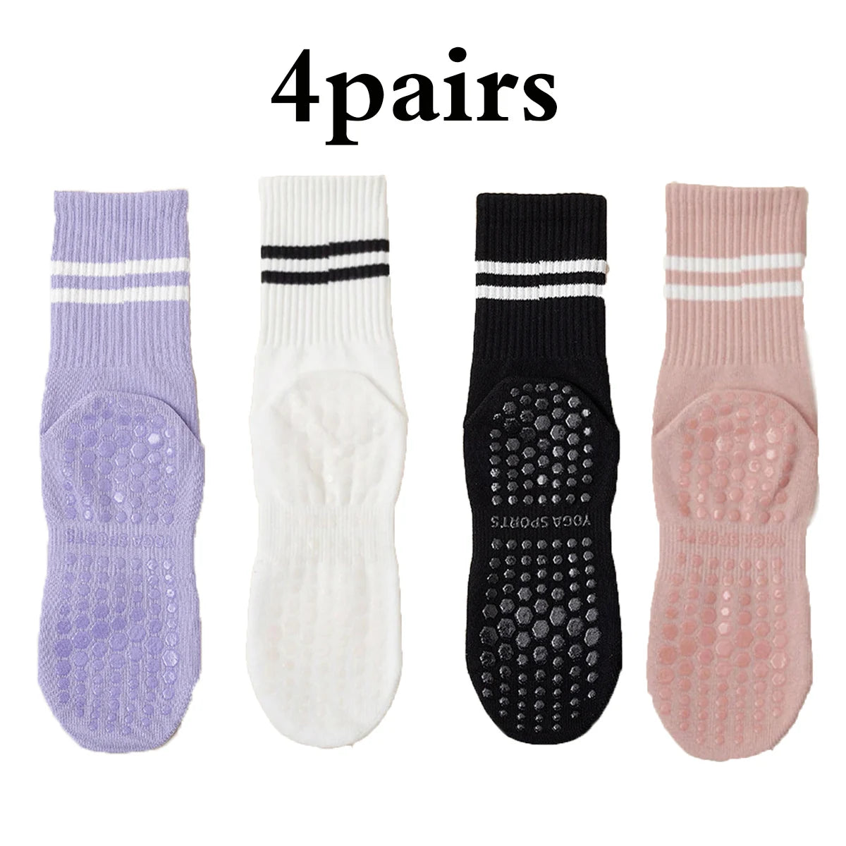 4 pairs of yoga socks, pure cotton anti slip silicone indoor fitness & pilates