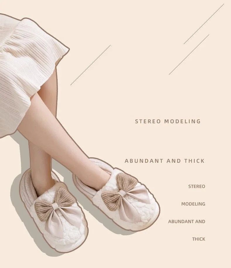 Thick Soled Bow Plush Slippers