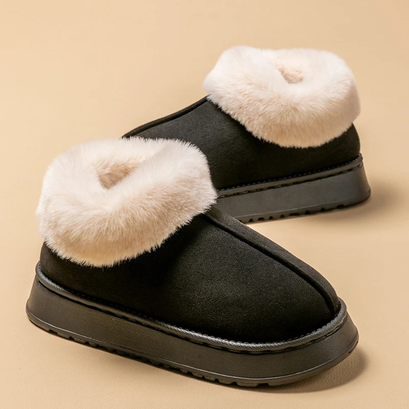 Plush Fleece Lined Cotton Slippers with Soft Sole