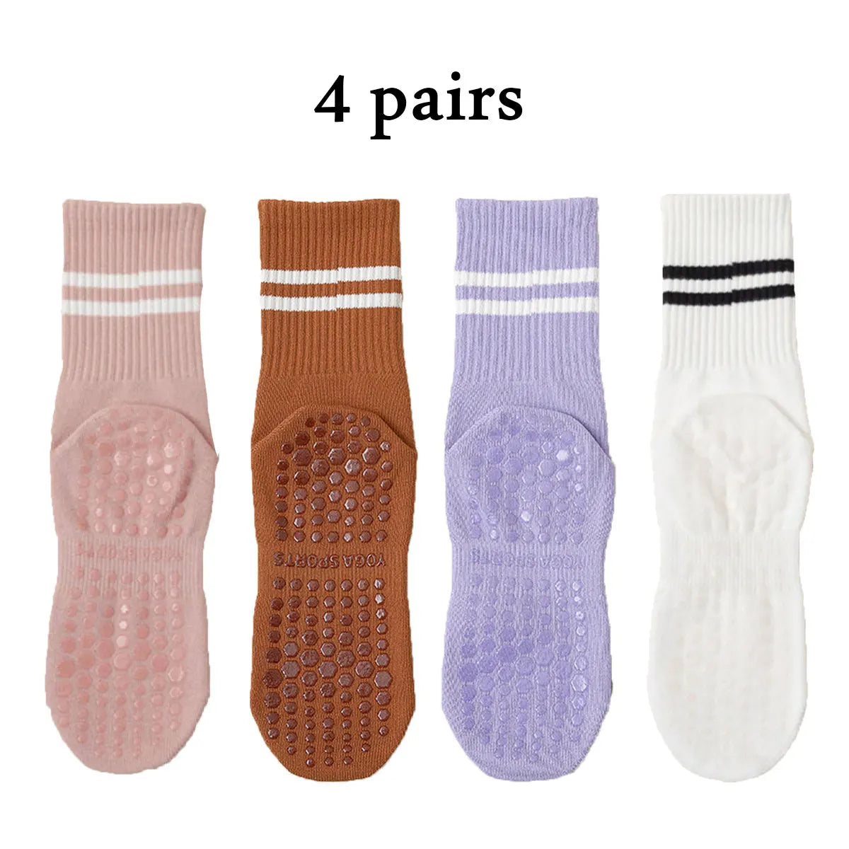 4 pairs of yoga socks, pure cotton anti slip silicone indoor fitness & pilates
