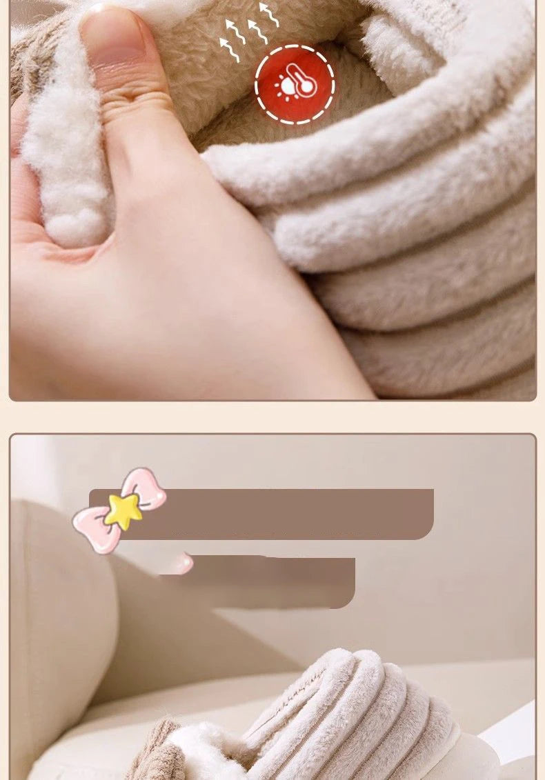 Thick Soled Bow Plush Slippers