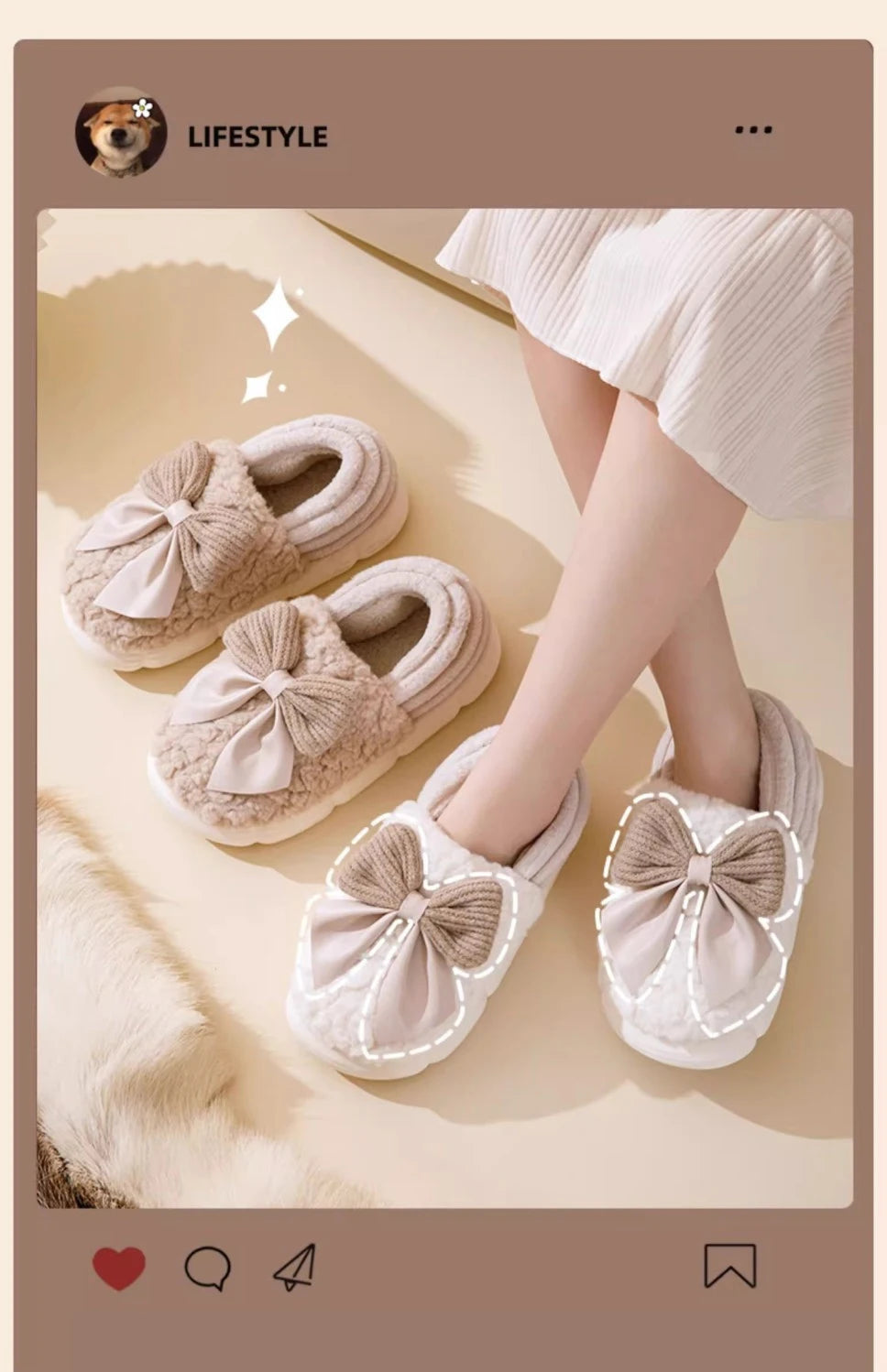 Thick Soled Bow Plush Slippers
