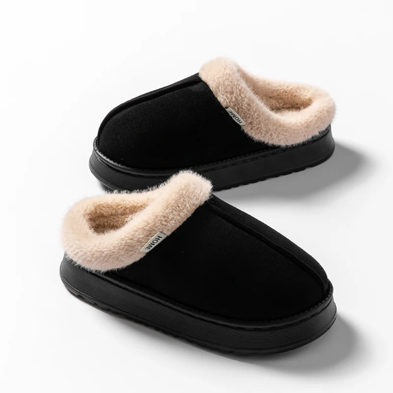 Plush Fleece Lined Cotton Slippers with Soft Sole