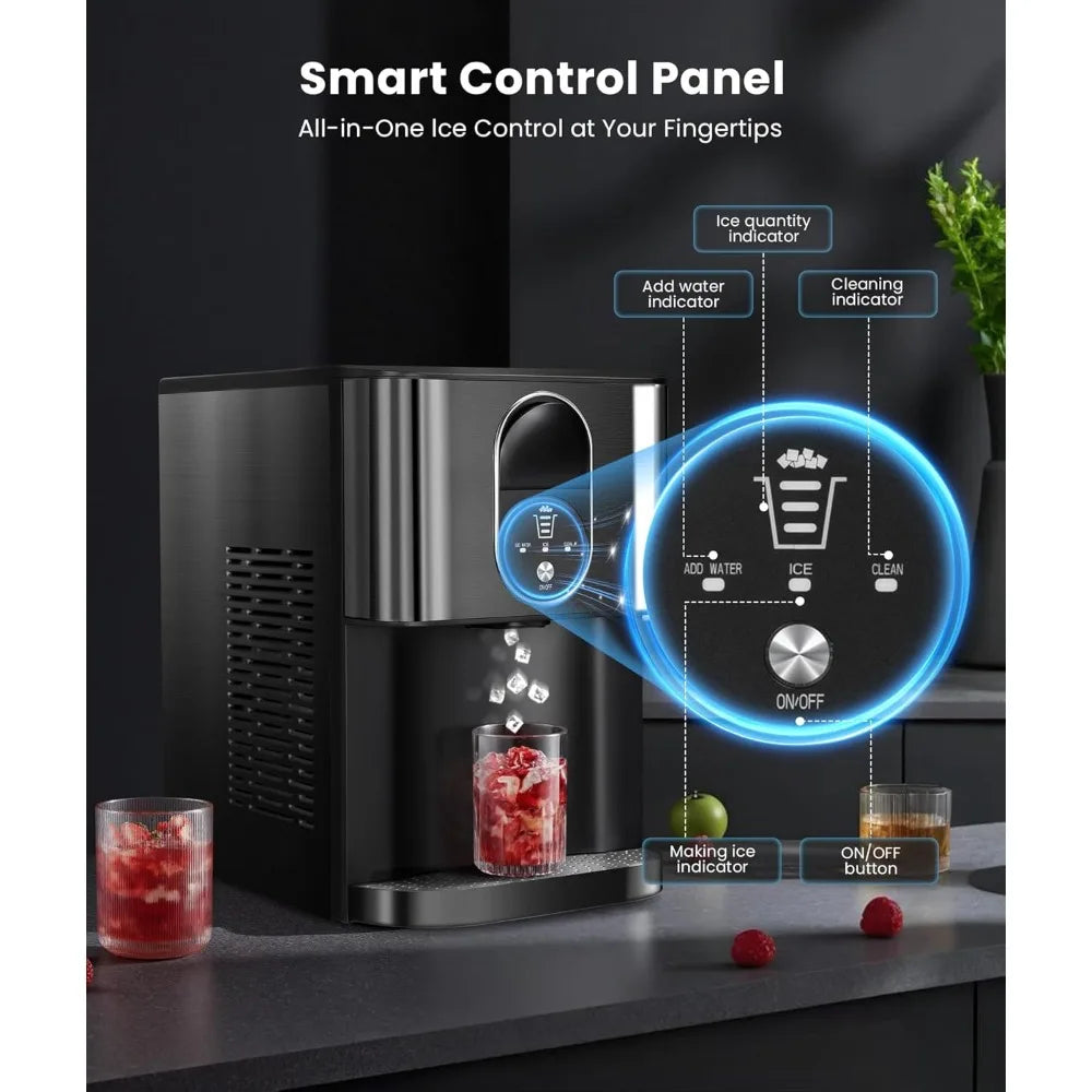 Soft Chewable Nugget Ice Maker Dispenser with Water Reservoir & Self-Cleaning Function