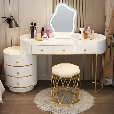 Pink Vanity Table Women & Luxury Nail European Big Stool
