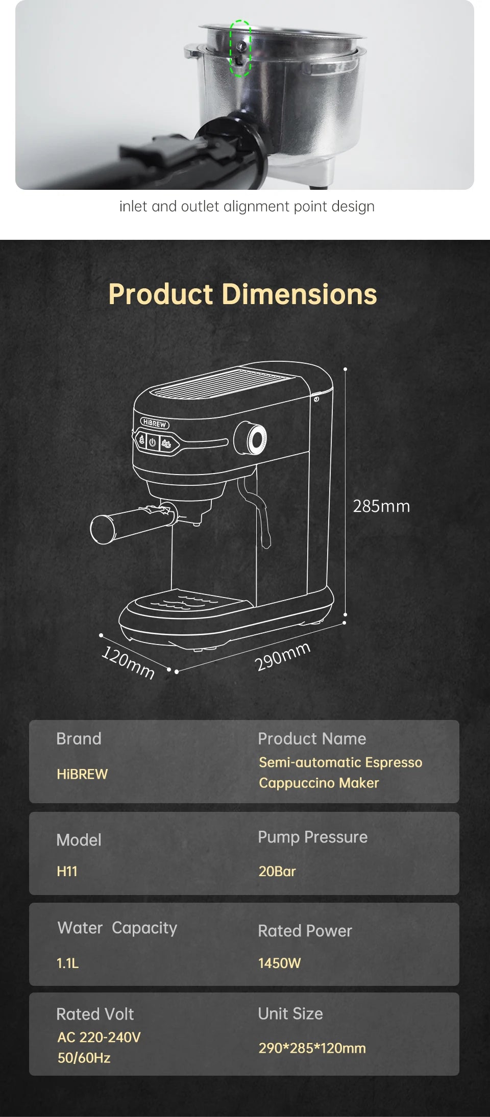 HiBREW H11 20 Bar Semi-Automatic Espresso Machine