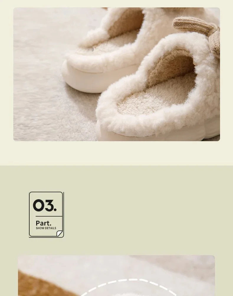 Thick Soled Bow Plush Slippers