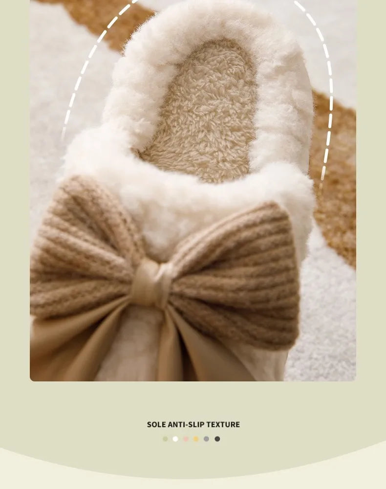 Thick Soled Bow Plush Slippers