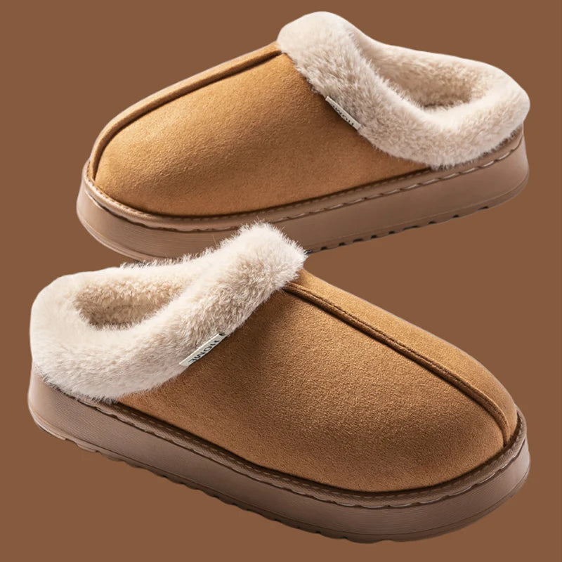 Plush Fleece Lined Cotton Slippers with Soft Sole